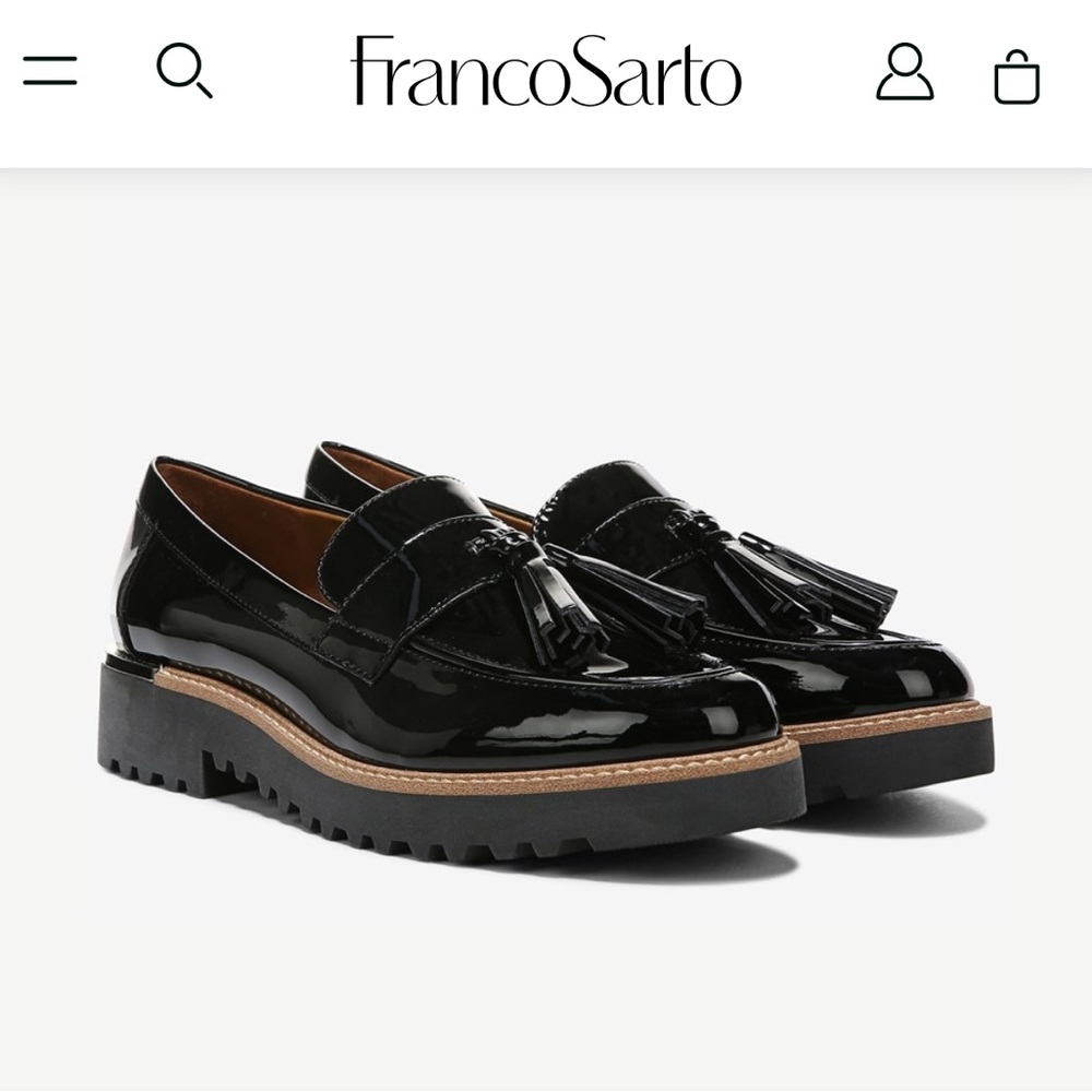 Franco Sarto Carolynn Patent Black Tassel Loafers